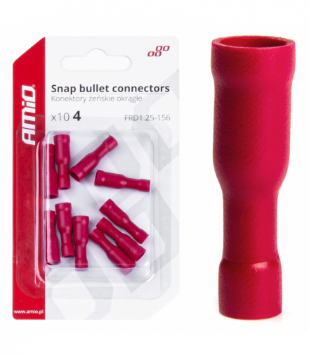 Konektory izolowane żeńskie okrągłe walcowe 4mm 0.5-1.5mm2 10A 10 szt. AMiO 03072