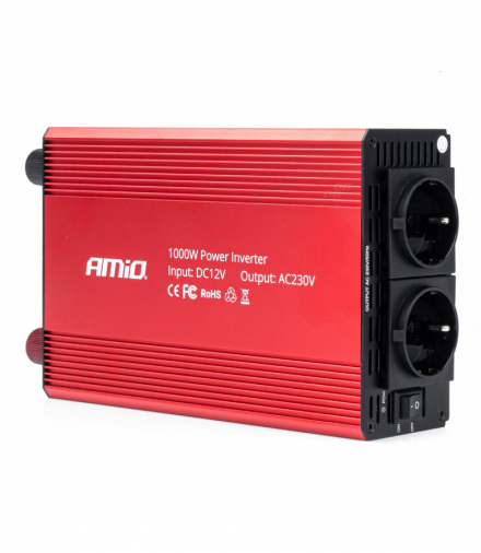 Przetwornica samochodowa prądu 12V 230V 1000W AMiO 03283