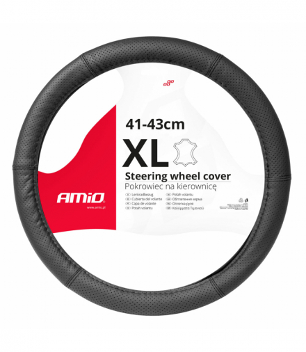 Pokrowiec skórzany perforowany nakładka na kierownicę samochodową XL 41-43cm SWC-50-XL AMiO 03558