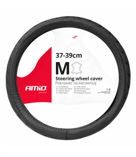 Pokrowiec skórzany pikowany nakładka na kierownicę samochodową M 37-39cm SWC-51-M AMiO 03561