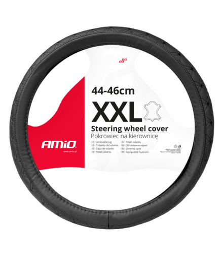 Pokrowiec skórzany pikowany nakładka na kierownicę samochodową XXL 44-46cm SWC-51-XXL AMiO 03564