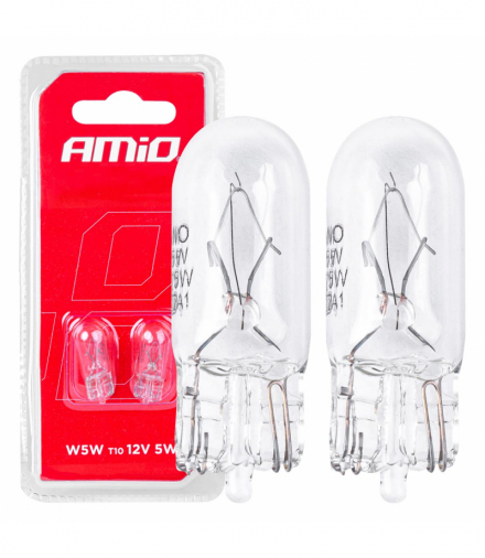 Żarówki halogenowe T10 W5W W2.1x9.5d 12V 2szt. blister AMiO 03346