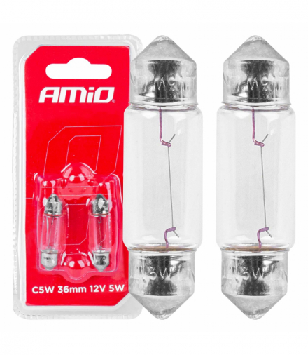 Żarówki halogenowe C5W rurkowe 36mm 12V 2szt. blister AMiO 03348
