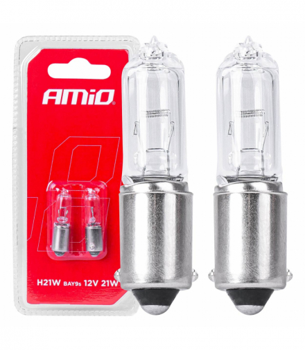 Żarówki halogenowe H21W 12V 21W BAY9S white 2szt. blister AMiO 03357
