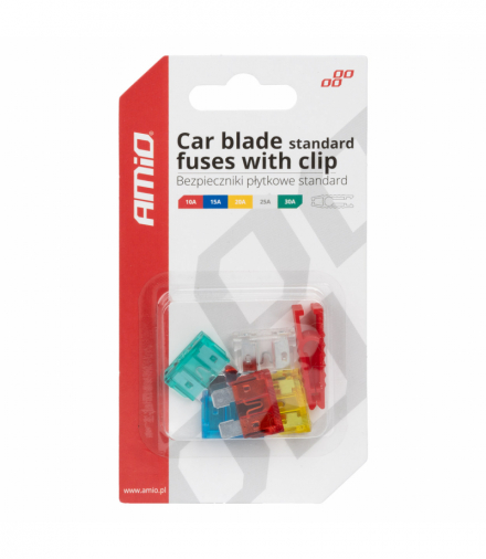Bezpieczniki płytkowe standard zestaw komplet MIX 5 szt. + ściągacz AMiO 03380