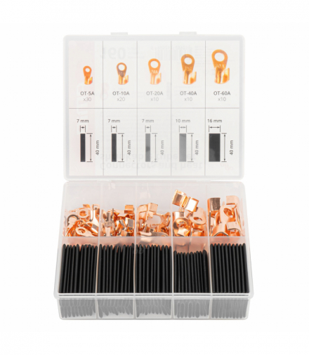 Konektory oczkowe miedziane koszulki termokurczliwe zestaw komplet 160 el. AMiO 03933