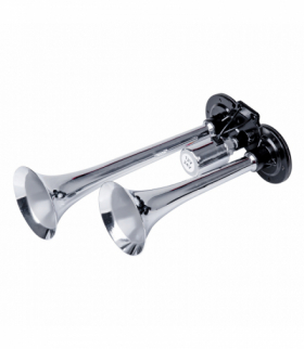 Klakson sygnał dźwiękowy fanfara podwójna chrom 12V 24V AMiO 03617