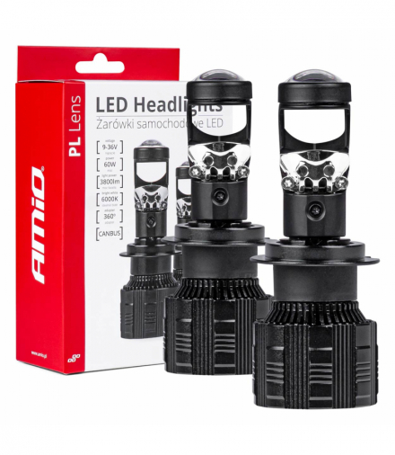 Żarówki samochodowe LED seria PL Lens H7 soczewka 6000K Canbus AMiO 03668