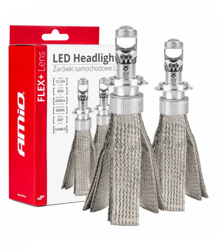 Żarówki samochodowe LED seria FLEX+ H7 soczewka 12V 24V 6000K Canbus AMiO 03660