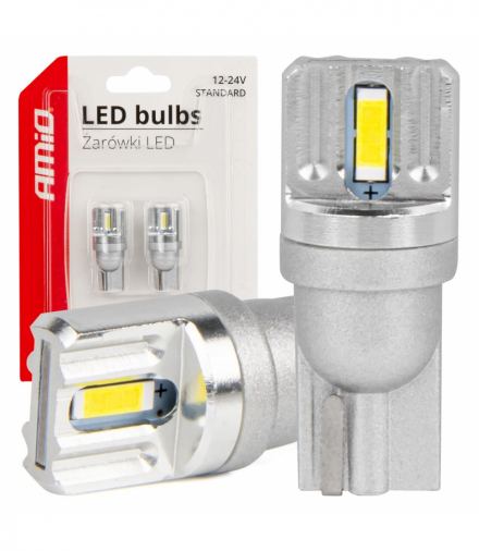 Żarówki LED STANDARD T10 W5W 2x1860 SMD White 12V 24V AMiO 03719