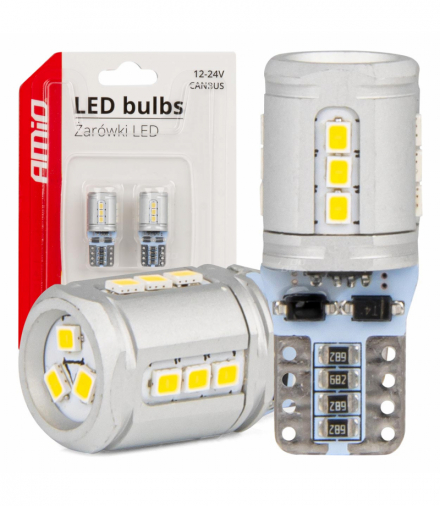 Żarówki LED CANBUS T10e W5W 15x2016 SMD White 12V 24V AMiO 03723