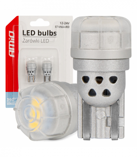 Żarówki LED 360 Pure Light Series STANDARD T10 W5W 3x3020 SMD White 12V 24V AMiO 03725