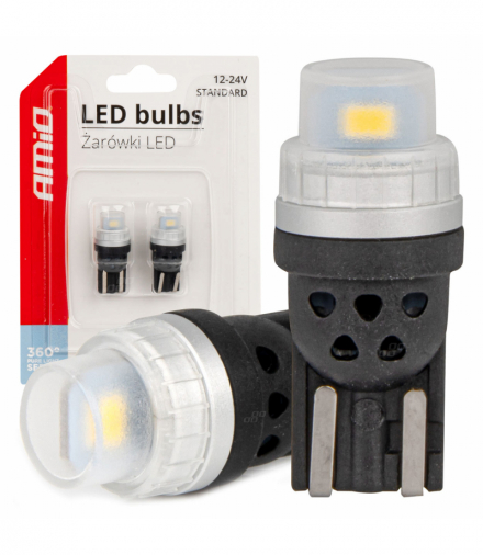 Żarówki LED 360 Pure Light Series STANDARD T10 W5W 2x3020 SMD White 12V 24V AMiO 03726