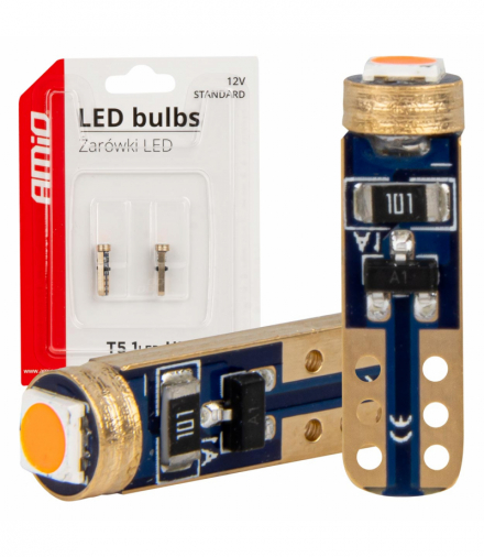 Żarówki LED STANDARD Red czerwone W1W T5 12V 3030 1LED HP AMiO 03727