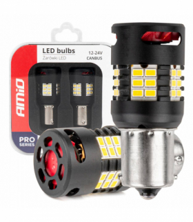 Żarówki LED CANBUS PRO series 1156 BA15S P21W R10W R5W 24x3020 SMD FAN White 12V 24V AMiO 03721