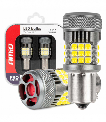 Żarówki LED CANBUS PRO series 1156 BA15S P21W R10W R5W 36x3030 SMD FAN White 12V 24V AMiO 03722