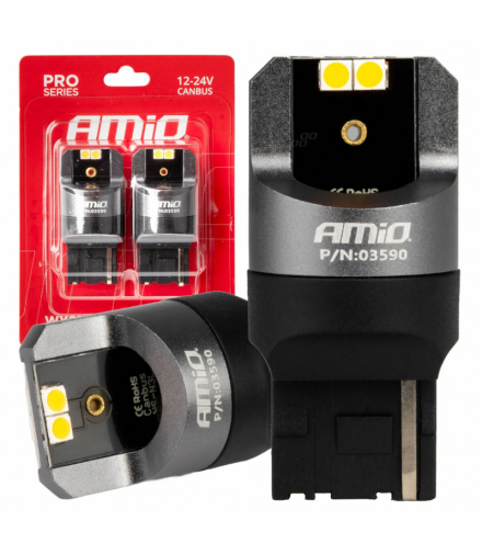 Żarówki LED CANBUS PRO WY21W 4x3030 SMD pomarańczowe 12V 24V AMiO 03590