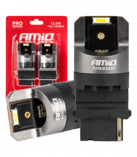 Żarówki LED FULL CANBUS PRO series P27W T25 2x1860SMD białe 12V 24V AMiO 03597