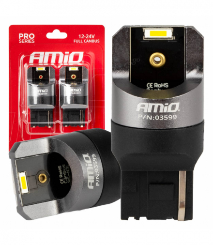 Żarówki LED FULL CANBUS W21W 2SMD 7440 WHITE AMiO 03599