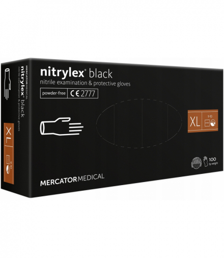 Rękawice nitrylowe czarne Mercator Nitrylex Basic rozmiar XL 100 szt. MERCATOR MER13529