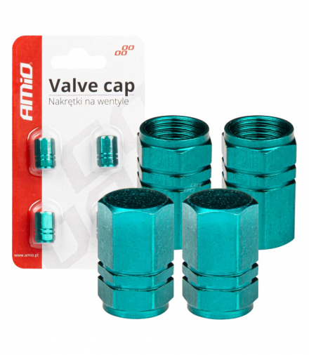 Aluminiowe nakrętki na wentyle kapturki zielone 4 szt AMiO 03632