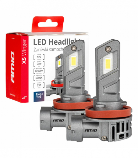 Żarówki samochodowe LED seria X5 Winger H8 H9 H11 6000K Canbus AMiO 03947