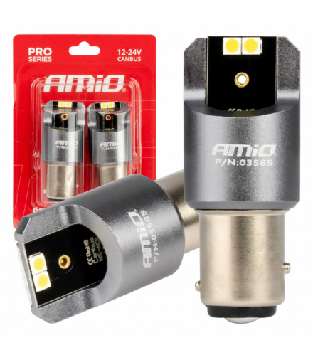 Żarówki LED CANBUS seria PRO BAY15D P21/5W 4x3030 SMD białe 12V 24V AMiO 03585