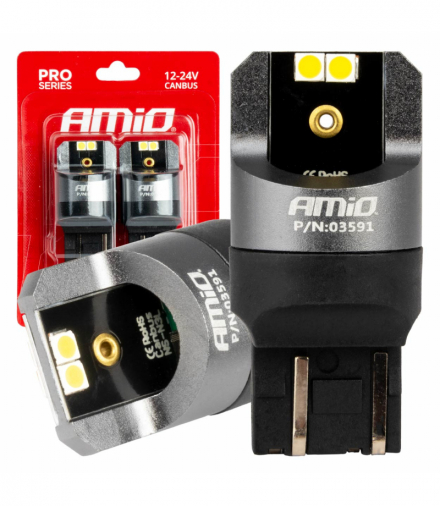 Żarówki LED CANBUS seria PRO W21/5W 4x3030 SMD White 12V 24V AMiO 03591