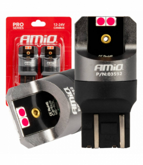 Żarówki LED CANBUS seria PRO W21/5W 4x3030 SMD Red 12V 24V AMiO 03592