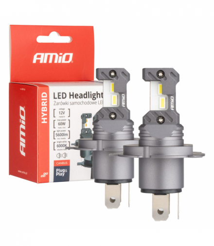 Żarówki samochodowe LED seria HYBRID H4 H19 6000K Canbus 60W AMiO 04114