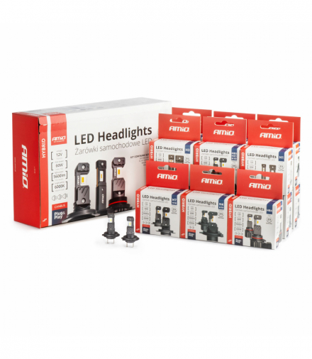 Żarówki samochodowe LED seria HYBRID H1 H3 H4 H7 HB3 HB4 6000K Canbus 16 kpl. AMiO 04120