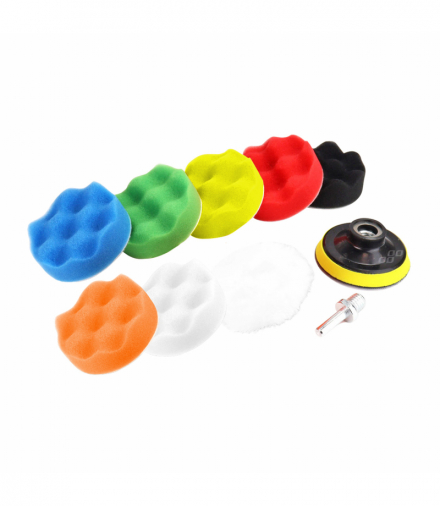 Zestaw gąbek do polerowania gąbki polerskie 8 el.+ dysk 80 mm + adapter M14 AMiO 03699