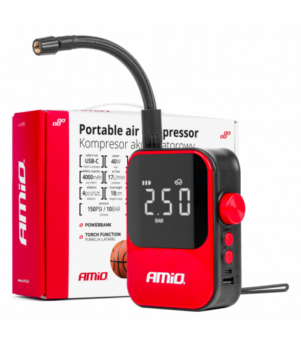 Kompresor samochodowy bezprzewodowy pompka elektryczna rowerowa powerbank 40W ACOMP-20 AMiO 03690