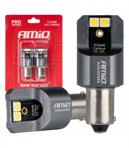 Żarówki LED FULL CANBUS PRO T4W BA9S 4x3030 SMD White 12V 24V AMiO 03582