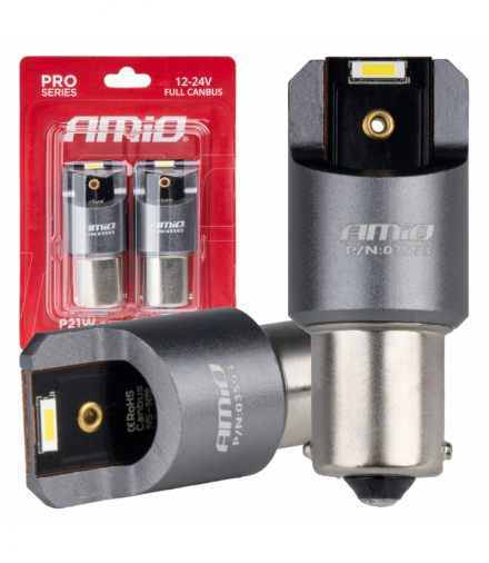 Żarówki LED FULL CANBUS PRO BA15S P21W 2x1860SMD białe 12V 24V AMiO 03593