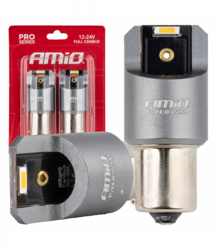 Żarówki LED FULL CANBUS PRO PY21W 2x1860 SMD pomarańczowe 12V 24V AMiO 03594