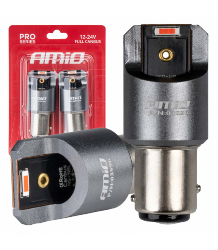 Żarówki LED FULL CANBUS PRO P21/5W 2x1860 SMD czerwone 12V 24V AMiO 03596