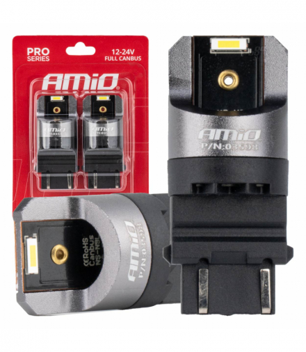 Żarówki LED FULL CANBUS PRO P27/7W 2x3157 SMD białe 12V 24V AMiO 03598