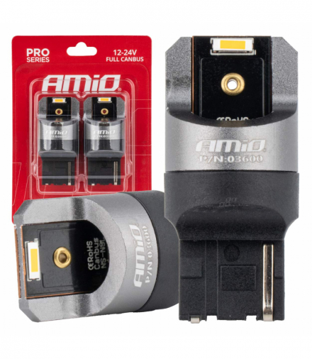 Żarówki LED FULL CANBUS PRO WY21W 2x1860 SMD pomarańczowe 12V 24V AMiO 03600