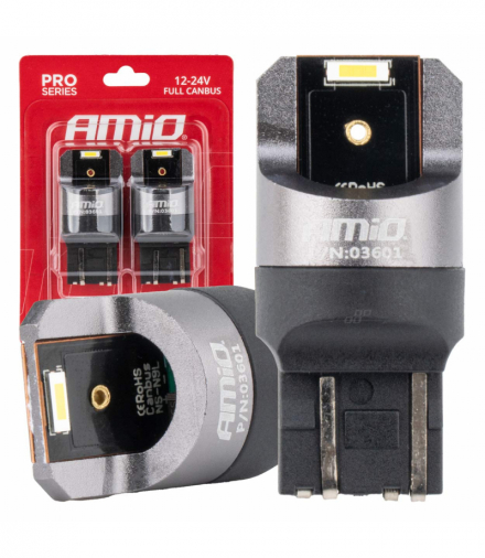 Żarówki LED FULL CANBUS PRO W21/5W 2x1860 SMD białe 12V 24V AMiO 03601