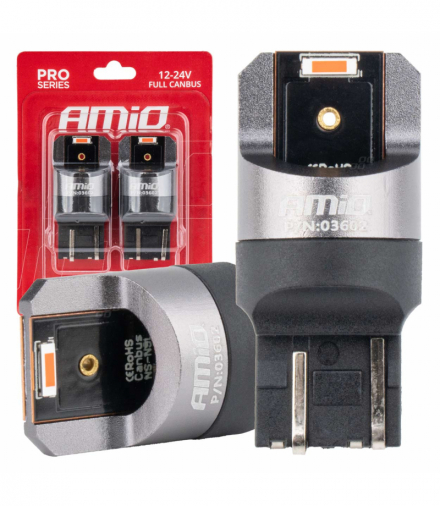 Żarówki LED FULL CANBUS PRO W21/5W 2x1860 SMD czerwone 12V 24V AMiO 03602