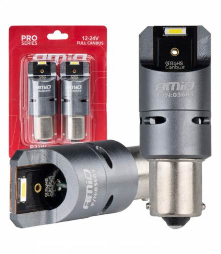 Żarówki LED FULL CANBUS PRO BA15S P21W 2x1860SMD białe 12V 24V AMiO 03603
