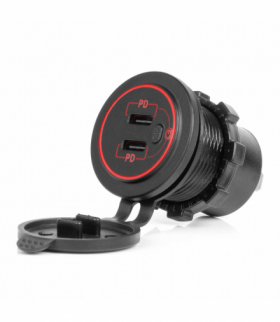 Ładowarka samochodowa z gniazdami USB wodoodporna z włącznikiem 2x USB-C 12V 24V AMiO 04224