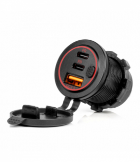 Ładowarka samochodowa z gniazdami USB wodoodporna z włącznikiem USB + 2x USB-C QC3.0 12V 24V AMiO 04227