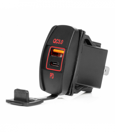 Ładowarka samochodowa z gniazdami USB wodoodporna w kształcie łódki USB + USB-C QC3.0 12V 24V AMiO 04229