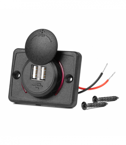 Ładowarka samochodowa z gniazdami USB wodoodporna kwadratowa 2x USB 12V 24V AMiO 04230