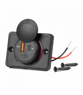 Ładowarka samochodowa z gniazdami USB wodoodporna kwadratowa USB + USB-C QC3.0 12V 24V AMiO 04231