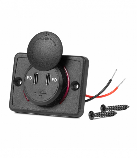 Ładowarka samochodowa z gniazdami USB wodoodporna kwadratowa 2x USB-C 12V 24V AMiO 04232