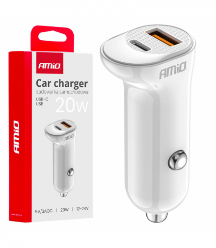 Ładowarka samochodowa USB-A+ USB-C 20W AMiO 03875