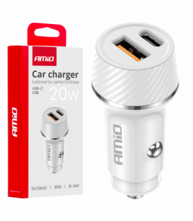 Ładowarka samochodowa USB-A + USB-C 20W AMiO 03878